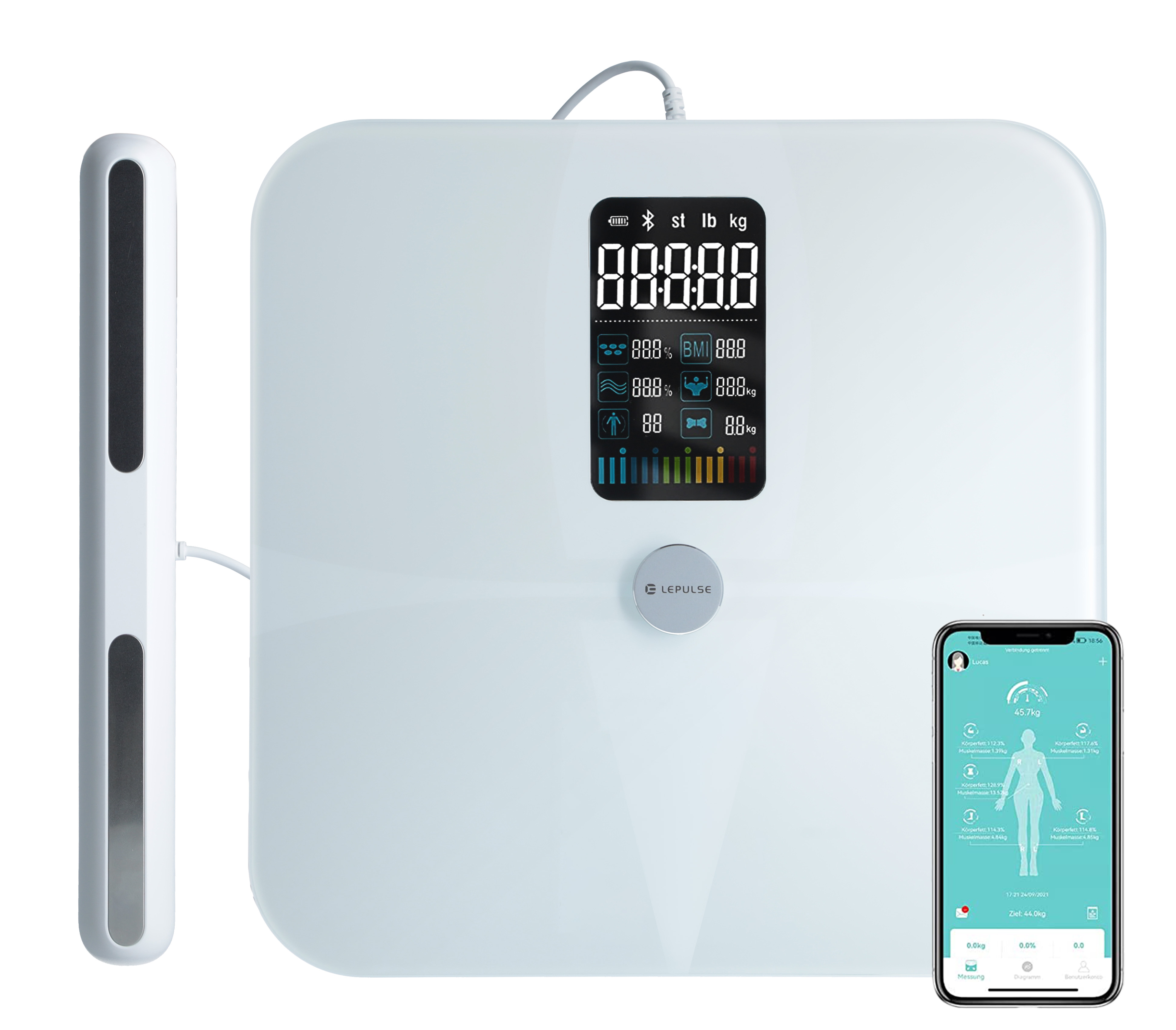 Profesionálna SMART váha s funkciou analýzy tela + mobilná aplikácia, Bluetooth a LED displej