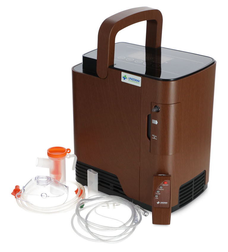 Kyslíkový koncentrátor s hlasovým výstupom UNIZDRAV, 7 l/min, imitácia dreva