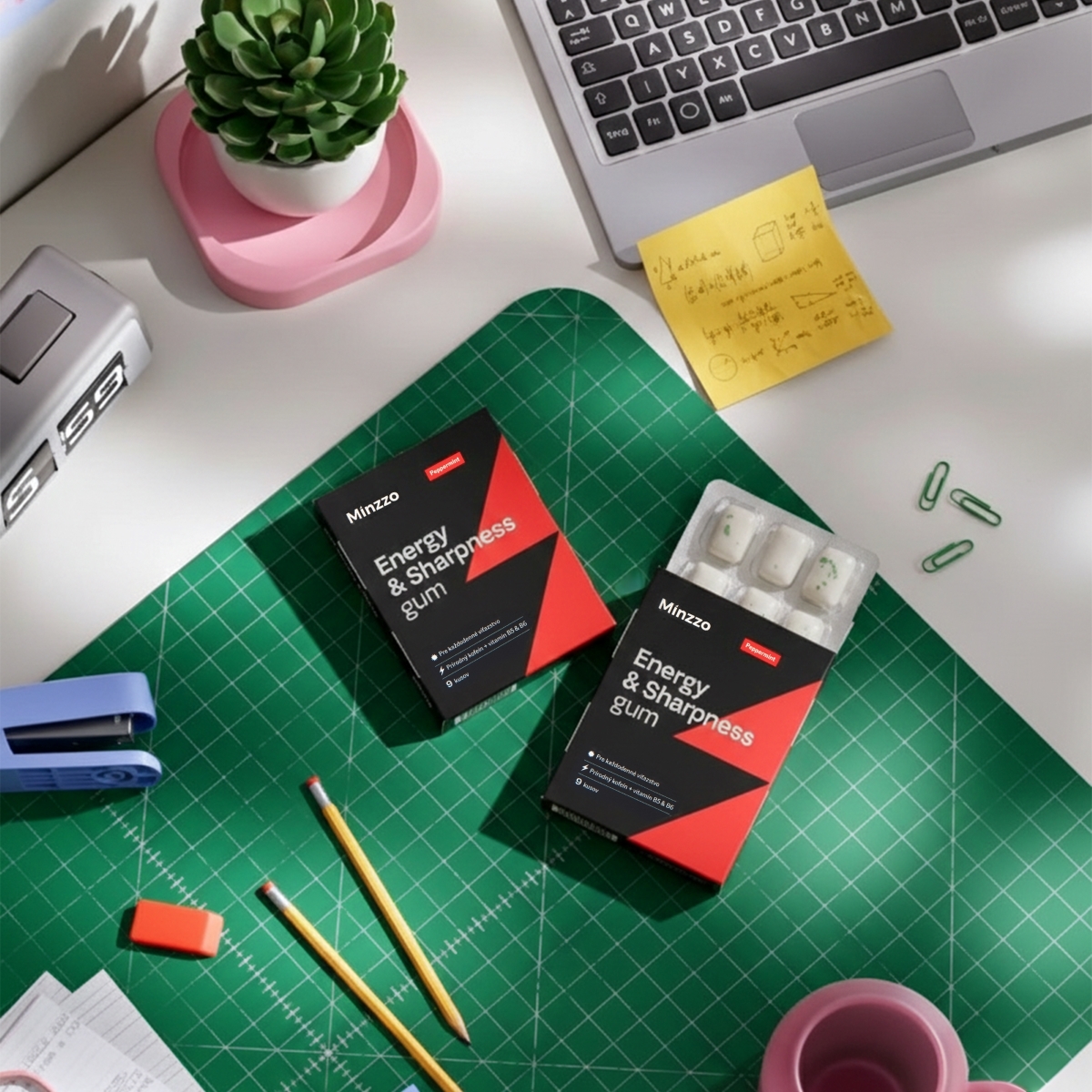 Kofeínové žuvačky s vitamínmi B5 a B6 Minzzo, 9 ks