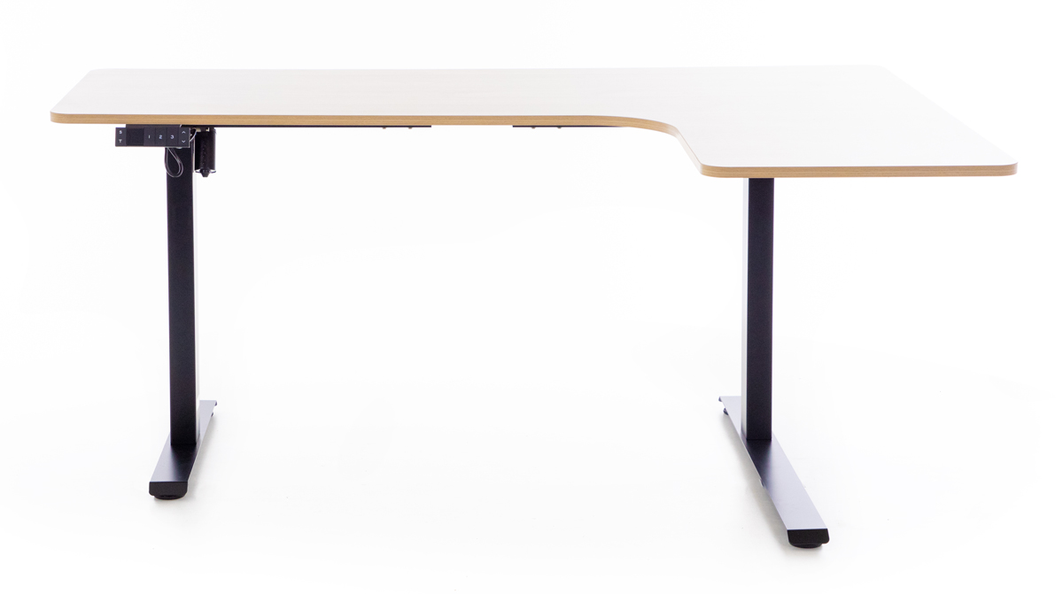 Výškovo nastaviteľný stôl UNIZDRAV 160x110 cm, hnedý dub – pravý roh