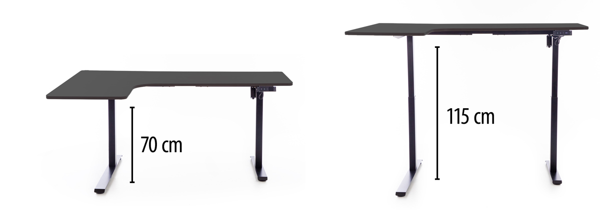 Výškovo nastaviteľný stôl UNIZDRAV 160x110 cm, čierny – ľavý roh