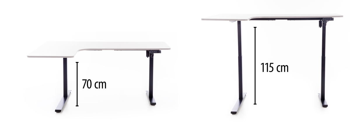 Výškovo nastaviteľný stôl UNIZDRAV 160x110 cm, biely – ľavý roh