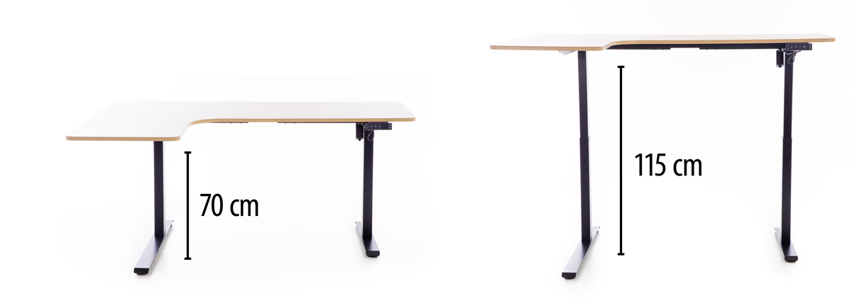 Výškovo nastaviteľný stôl UNIZDRAV 160x110 cm, hnedý dub – ľavý roh