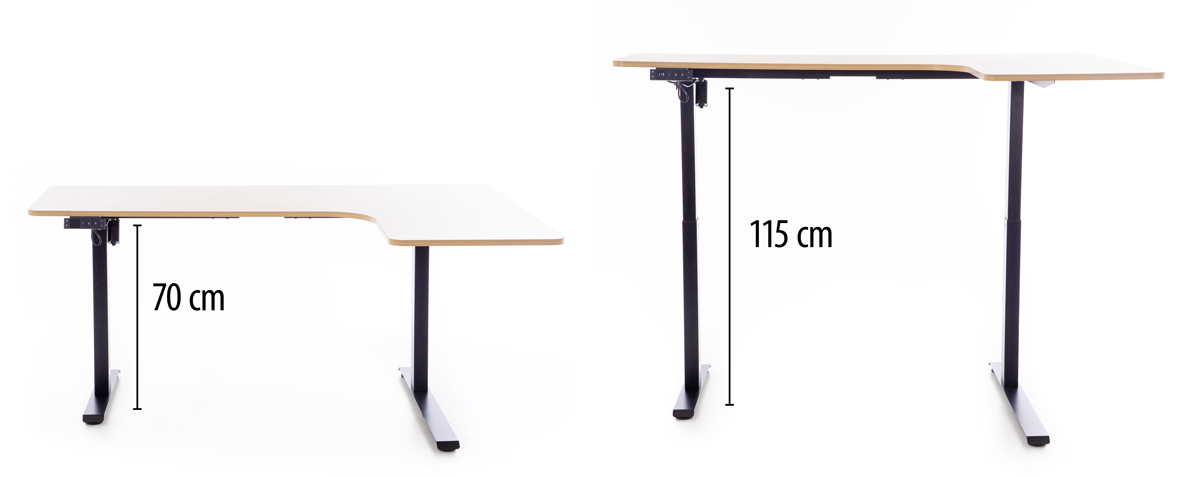 Výškovo nastaviteľný stôl UNIZDRAV 160x110 cm, biely – pravý roh