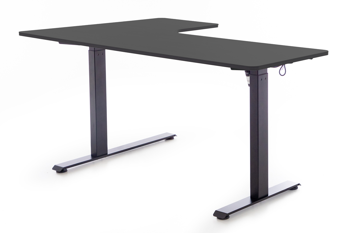 Výškovo nastaviteľný stôl UNIZDRAV 160x110 cm, čierny – pravý roh