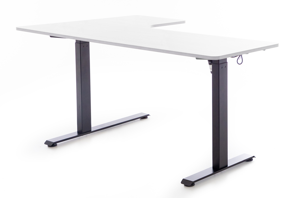 Výškovo nastaviteľný stôl UNIZDRAV 160x110 cm, biely – pravý roh