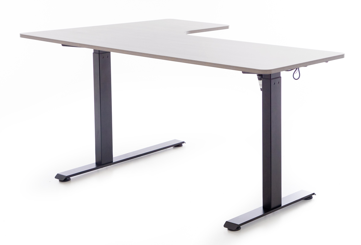 Výškovo nastaviteľný stôl UNIZDRAV 160x110 cm, sivý – pravý roh