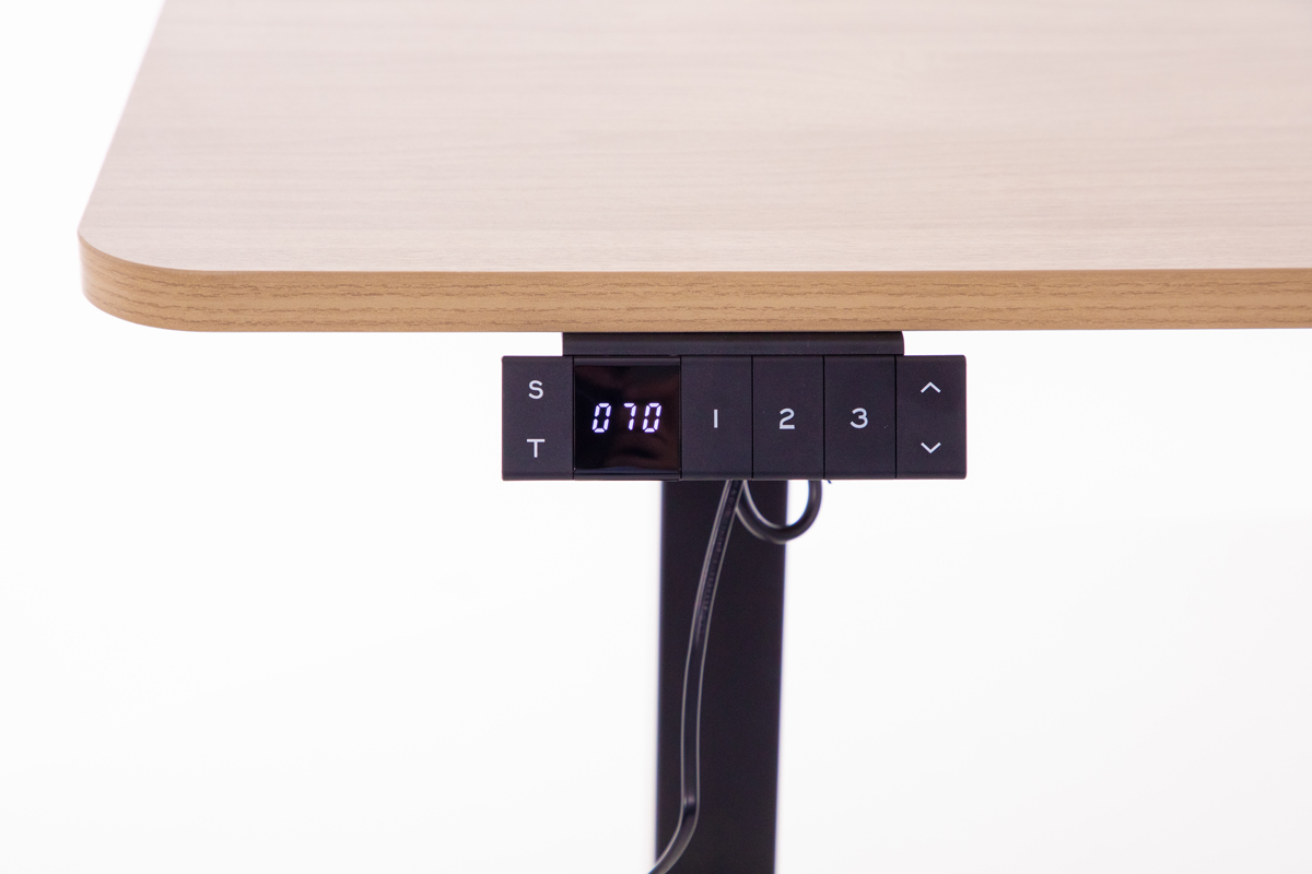 Výškovo nastaviteľný stôl UNIZDRAV 160x110 cm, hnedý dub – pravý roh