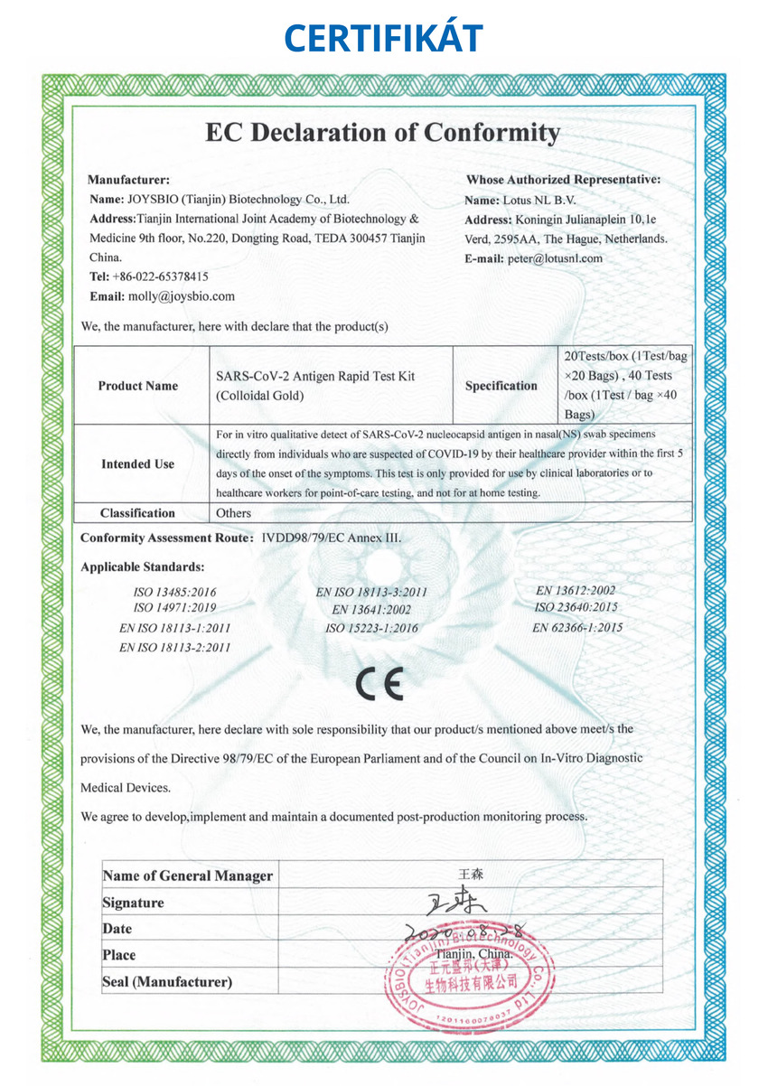 Slinný antigénový certifikovaný test na COVID-19, 20 ks