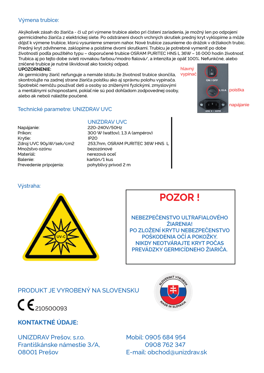 Germicídny žiarič UNIZDRAV PRO 350W uzavretý mobilný