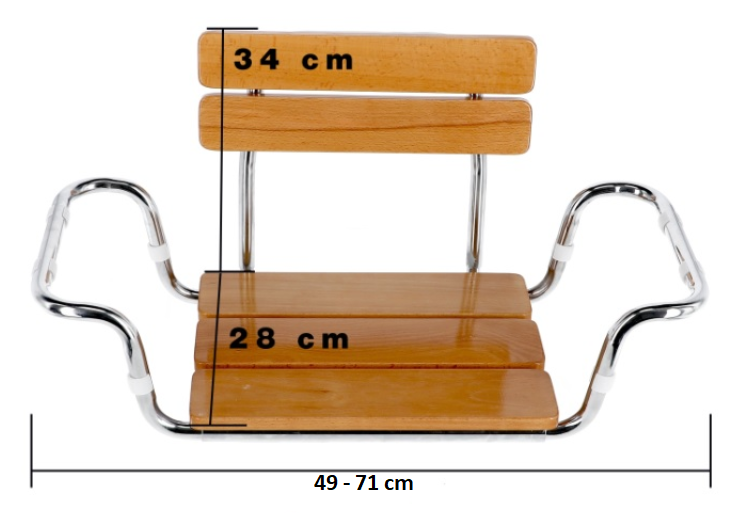 Závesné sedadlo do vane s operadlom, drevené