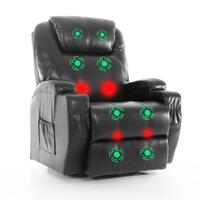 Masážne polohovacie kreslo s vyklápaním eko koža, čierne