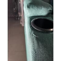 Relaxačné polohovacie kreslo, smaragdovo-zelená látka - ZLÉ PREŠITIE NA PRAVEJ STRANE