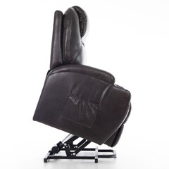Masážne polohovacie kreslo s vyklápaním eko koža, tmavohnedé
