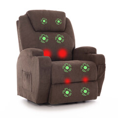 Masážne polohovacie kreslo s vyklápaním látkové, tmavohnedé