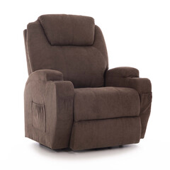 Masážne polohovacie kreslo s vyklápaním látkové, tmavohnedé