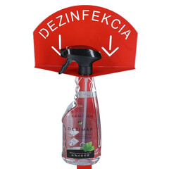 Stojan červený na dezinfekciu rúk s dezinfekčným prostriedkom DEZIMAX, 500 ml