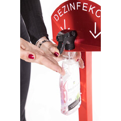 Stojan červený na dezinfekciu rúk s dezinfekčným prostriedkom DEZIMAX, 500 ml