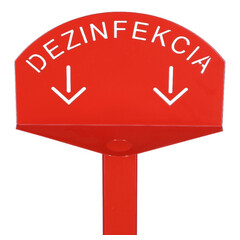 Stojan červený na dezinfekciu rúk s dezinfekčným prostriedkom DEZIMAX, 500 ml