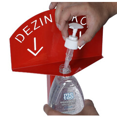 Stojan červený na dezinfekciu rúk s dezinfekčným gélom Me Too, 500 ml