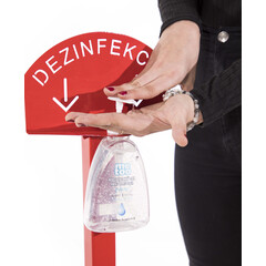 Stojan červený na dezinfekciu rúk s dezinfekčným gélom Me Too, 500 ml