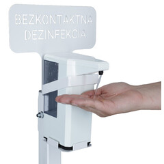 Stojan biely s bezdotykovým dávkovačom dezinfekcie