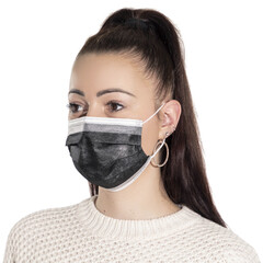 Rúška na tvár s gumičkou – chirurgické sivočierne, 50 ks