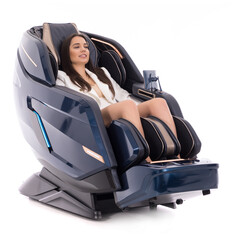Masážne elektrické kreslo LUX 4D MASSAGER, modrozlaté (Zánovný kus)
