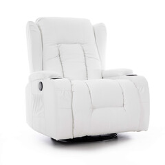 Relaxačné polohovacie kreslo, biela eko koža - DOPREDAJ PREVEDENIA