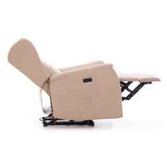 Relaxačné polohovacie kreslo COMFORT Ušiak s funkciou masáže a výhrevu, béžová látka (Používaný kus)