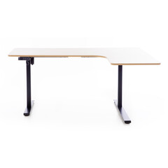 Výškovo nastaviteľný stôl UNIZDRAV 160x110 cm, hnedý dub – pravý roh