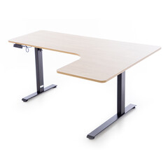 Výškovo nastaviteľný stôl UNIZDRAV 160x110 cm, hnedý dub – pravý roh