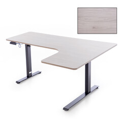 Výškovo nastaviteľný stôl UNIZDRAV 160x110 cm, sivý – pravý roh