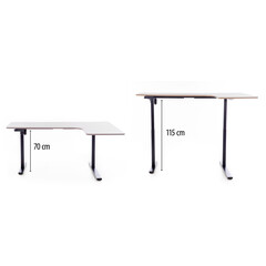 Výškovo nastaviteľný stôl UNIZDRAV 160x110 cm, sivý – pravý roh
