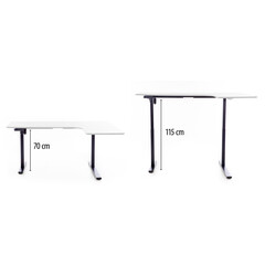 Výškovo nastaviteľný stôl UNIZDRAV 160x110 cm, biely – pravý roh