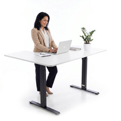 Výškovo nastaviteľný stôl UNIZDRAV 160x110 cm, biely – pravý roh
