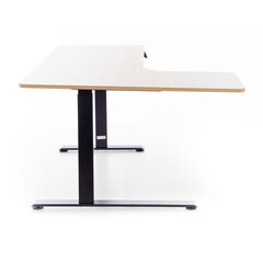 Výškovo nastaviteľný stôl UNIZDRAV 160x110 cm, hnedý dub – ľavý roh