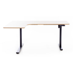 Výškovo nastaviteľný stôl UNIZDRAV 160x110 cm, hnedý dub – ľavý roh