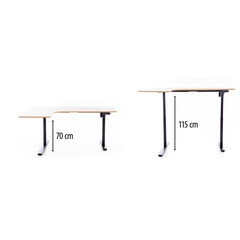 Výškovo nastaviteľný stôl UNIZDRAV 160x110 cm, hnedý dub – ľavý roh