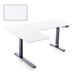 Výškovo nastaviteľný stôl UNIZDRAV 160x110 cm, biely – ľavý roh