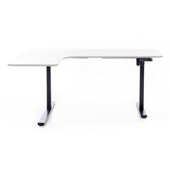 Výškovo nastaviteľný stôl UNIZDRAV 160x110 cm, biely – ľavý roh