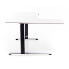 Výškovo nastaviteľný stôl UNIZDRAV 160x110 cm, biely – ľavý roh