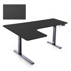 Výškovo nastaviteľný stôl UNIZDRAV 160x110 cm, čierny – ľavý roh