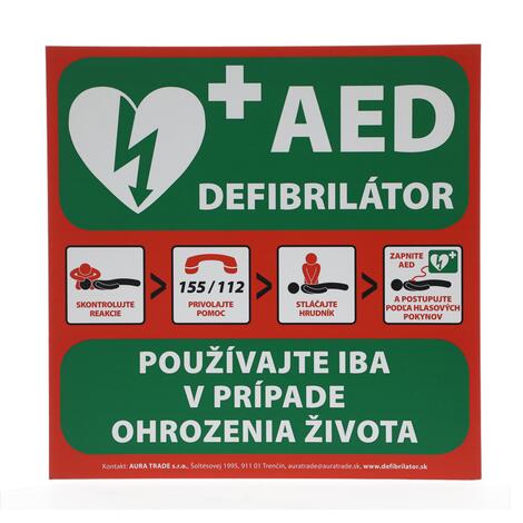 Tabuľa prvej pomoci k AED defibrilátoru