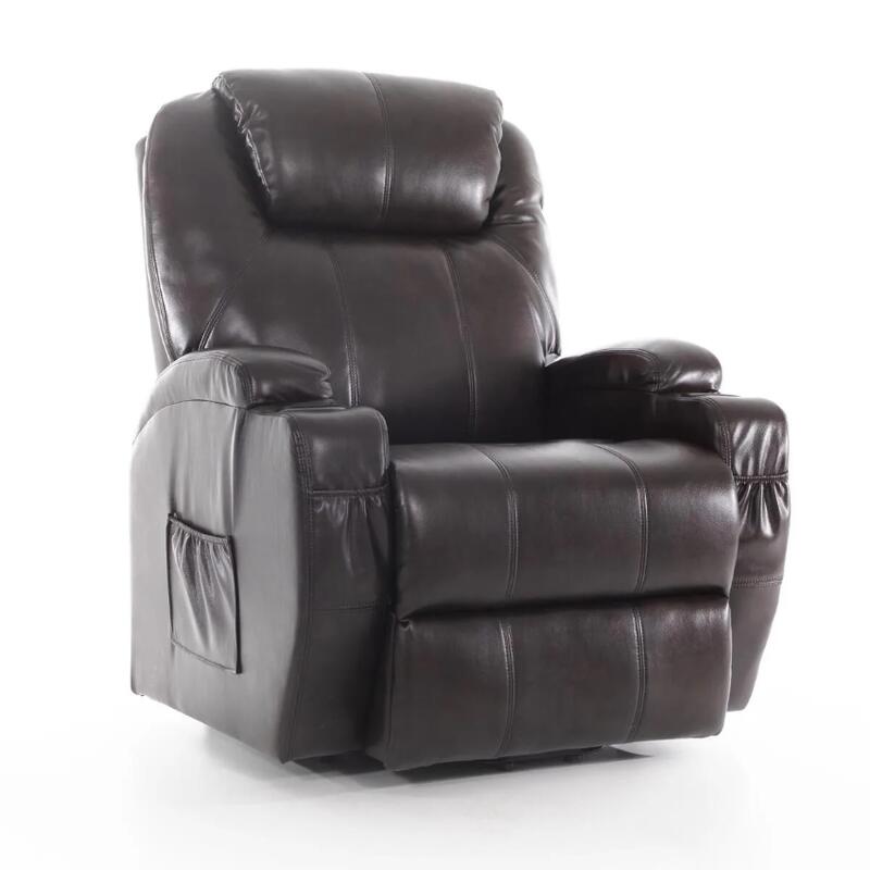 Masážne polohovacie kreslo s vyklápaním eko koža, tmavohnedé