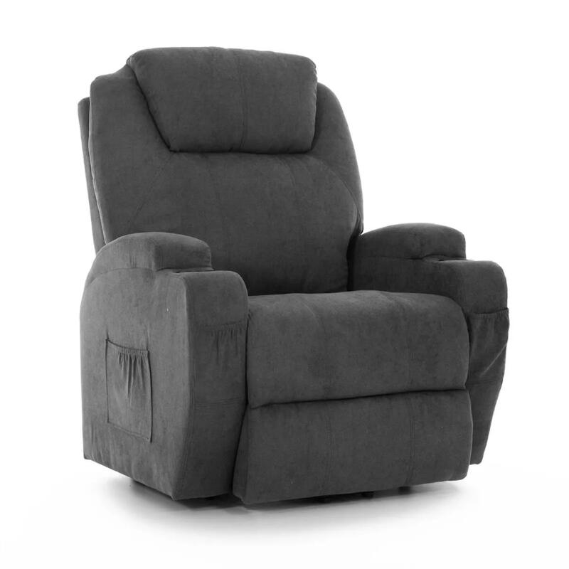 Masážne polohovacie kreslo s vyklápaním látkové, farba antracit