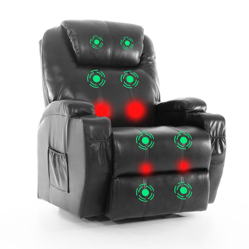 Masážne polohovacie kreslo s vyklápaním eko koža, čierne