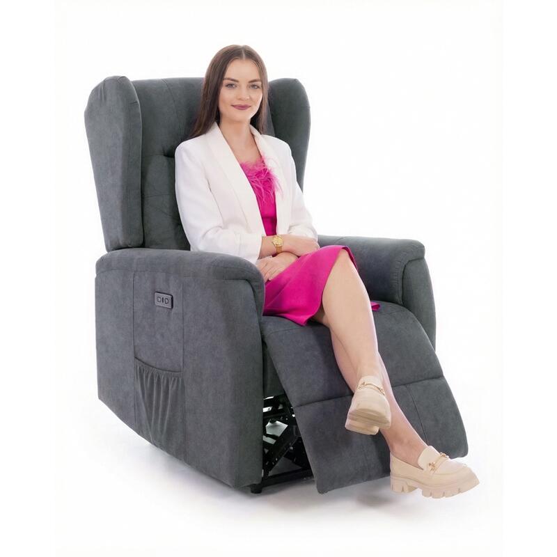 Relaxačné polohovacie kreslo COMFORT Ušiak s funkciou masáže a výhrevu, antracitová látka