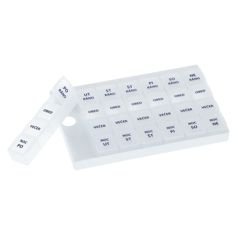 Biely dávkovač liekov – týždenný, Plastika