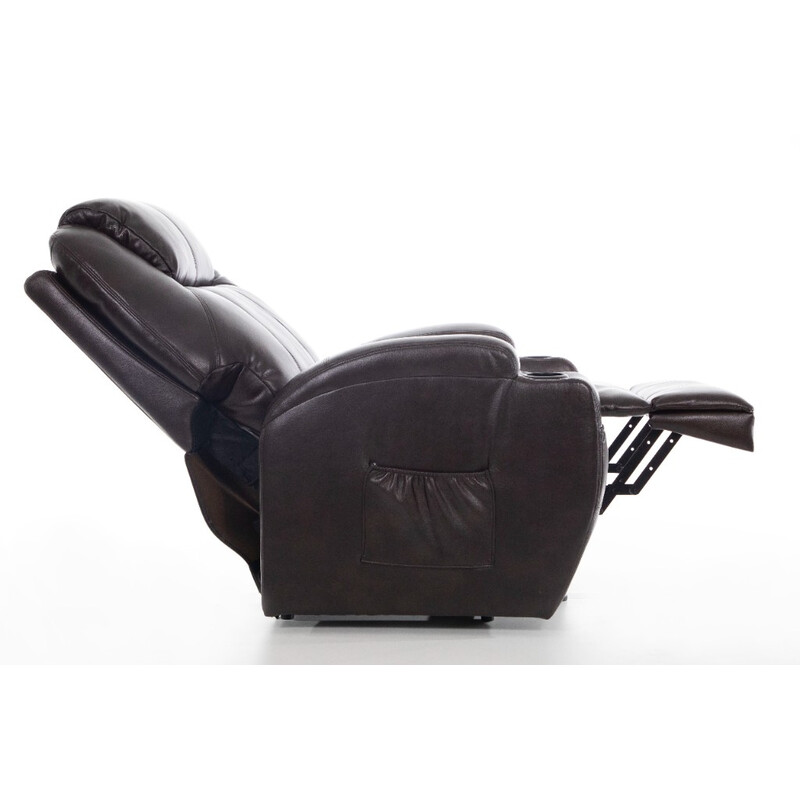 Masážne polohovacie kreslo s vyklápaním eko koža, tmavohnedé